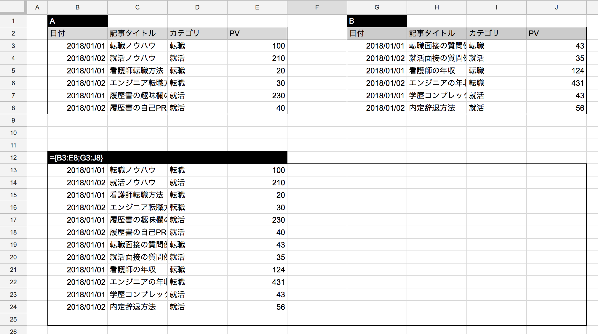 スプレッドシート Query関数で複数範囲 複数シートを結合する スプレッドシートの使い方はwebマーケ戦略会議